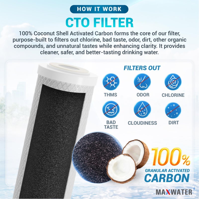 Max Water 5 Micron Replacement Water Filter Set 10â€ x 2.5â€ Sediment & Carbon Block (PP + CTO), Set of 2 for Standard RO & Whole House Water Systems - Image 3